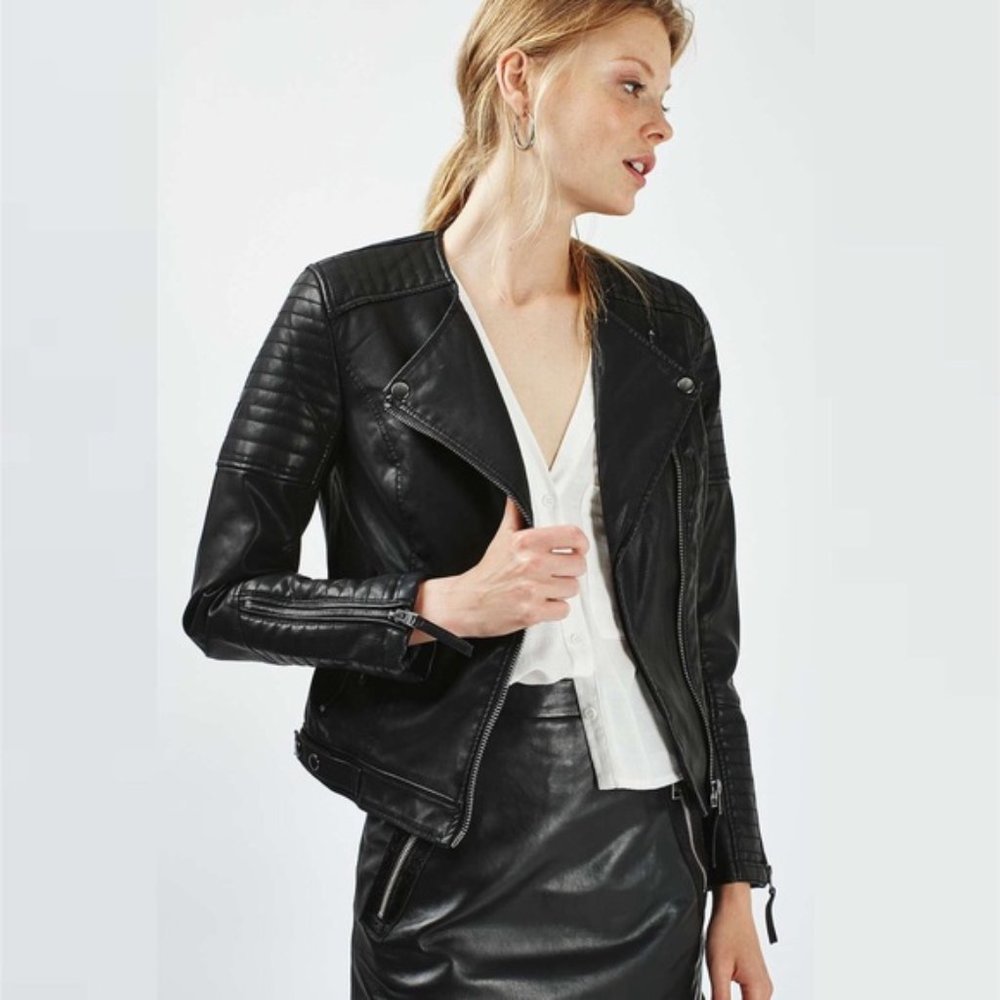 Topshop Luna Faux Leather Quilted Biker Jacket